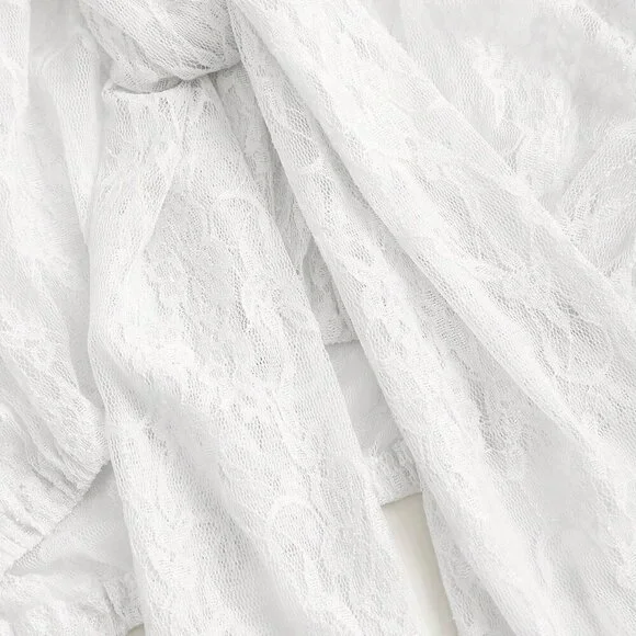 White Casual Women's Semi-Sheer Kimono Sleeves Shirt - Picture 9 of 11